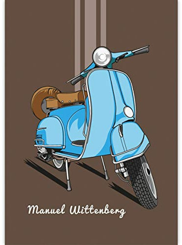 4 personalisierter Schicker DIN A3 Malblöcke mit Vespa auf braun mit Namen • Malblock Zeichenblock Skizzen-Block 25 Blatt weiß, kopfverleimt, Papier 100g/m²- für Schule, Basteln, Hobby