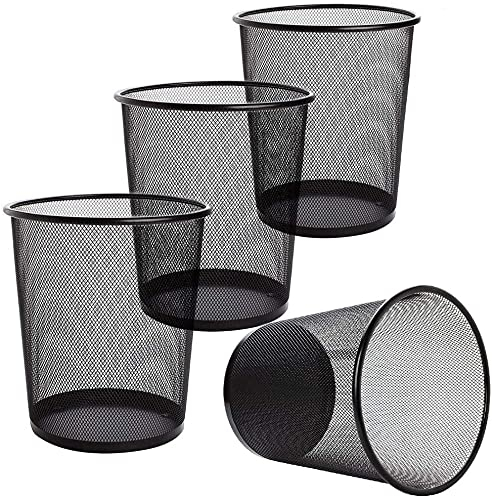 Tebery 4 Pack Mesh Waste Paper Bin, 12 Litres Metal Mesh Wastebasket, Mesh Trash Can Rubbish Bin, Waste Basket Garbage Can for Bathrooms, Kitchens, Home Offices, Dorm Rooms (Black)