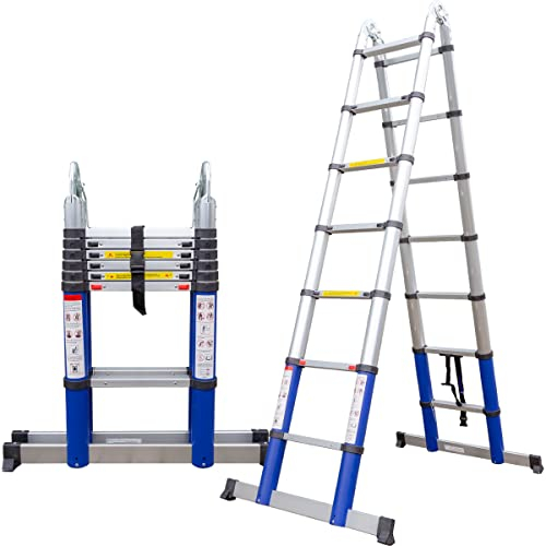 ALDORR 4,40M Teleskop-Klappleiter aus Hochwertigem Aluminium - Teleskopleiter - Belastbarkeit bis zu 150kg - Leiter Ausziehbar - Sicher und zuverlässig (EN131)
