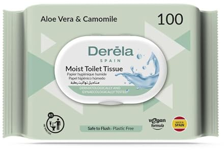 Derela WC Flushable Toilet Paper Wet Wipes - Dermatologically Tested / PH Neutral for The Skin (400 Wipes / 4 Packs)