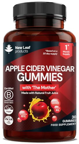 Apple Cider Vinegar Gummies Vegan With The Mother High Strength + Vitamin B12 Folate Pomegranate & Beetroot – Fresh Pure Unfiltered Vinegar Not Powder Apple Cider Vinegar Gummy 1 Per Serving