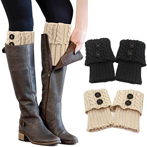 PHOGARY 2 Paare Stulpen Damen Winter Beinwärmer, Stricken Häkelarbeit Kurze Knopf Pulswärmer Leg Warmers Mädchen Stiefel Boot Abdeckung für Winterwärmer
