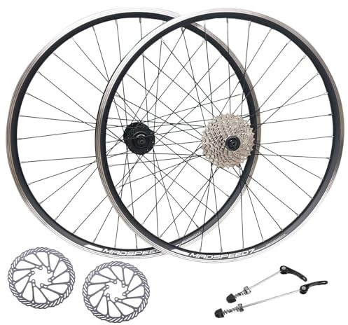 QR 26 (ETRTO 559x19) MTB Mountain Bike Wheel Set + 9 Speed Cassette (11-32t) + 160mm Disc Rotors - Sealed Bearings (6 Bolt) Disc Brake Hubs (Very Smooth Hubs) - Double Wall - 32x Black Spokes
