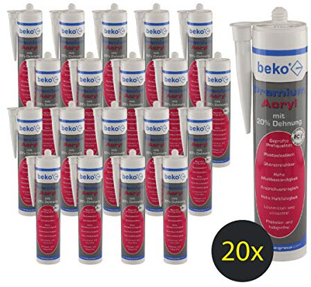 Beko Lot de 20 tubes de mastic acrylique de qualité supérieure avec 20 % d'allongement - 310 ml