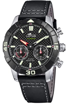 Lotus Uhr Smart Herren Hybrid Connected aus Leder Schwarz | Analog-Smartwatch, Wasserdicht 10 ATM 18811/2, Musiksteuerung, Schrittzähler, Anrufbenachrichtigung und -ablehnung