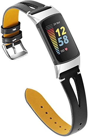 Gimuk Armband Kompatibel mit Fitbit Charge 6/Charge 5 Lederarmband Echtes Leder Verstellbares Ersatzarmband Band Sport Fitness Armband für Charge 5 Damen Herren, Small/Large, Leder, Ohne Edelstein