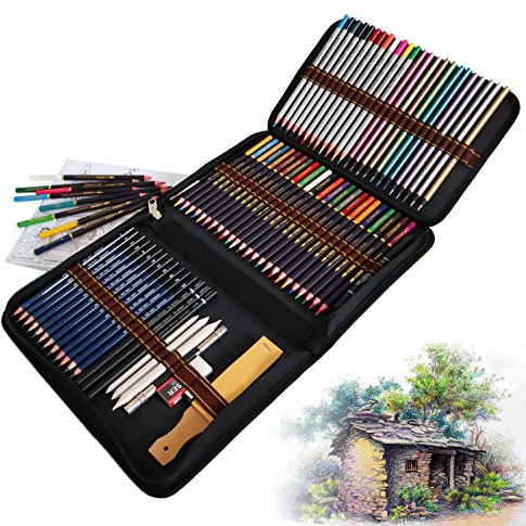 Färgpennor för vuxna, 24 akvarellpennor 12 färgpennor 12 metallpennor 12 blyertspennor ritning och tillbehör för konstnärer, yrkesverksamma