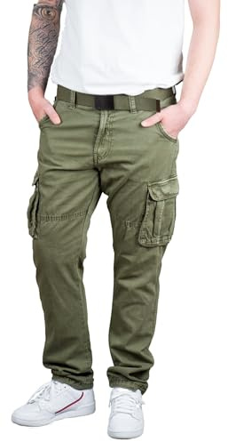 Indicode Rocky Herren Cargohose mit Gürtel Cargo Hose Freizeithose Wanderhose Trekkinghose Outdoorhose (3XL, Army)