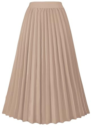 Women's High Waist Pleated Skirt A line Swing Midi Skirt