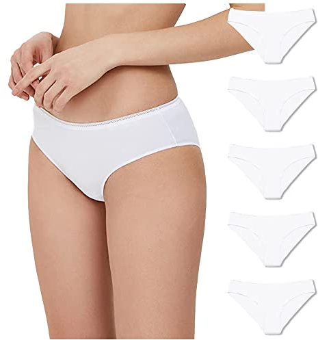 Conte elegant Pack de 5 Braguitas de algodón Mujer Transpirables con elástico - Braguita Cintura Hipster Underwear - LB 2001 Blanco Talla 102