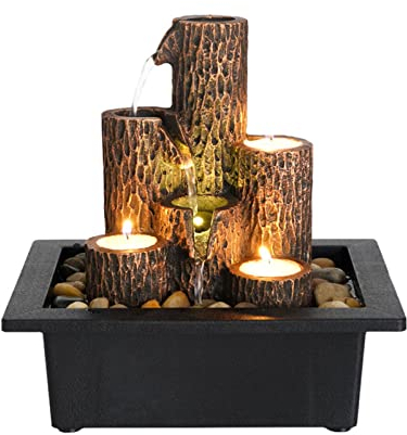 SURPRIZON Lotusblatt Indoor Tischbrunnen 3 Stufen mit Ein-/Ausschalter und natürlichen Flussfelsen Zen Entspannung für Büro, Wohnzimmer, Schlafzimmer (Grau, 17.5x17.5x7.67 cm)