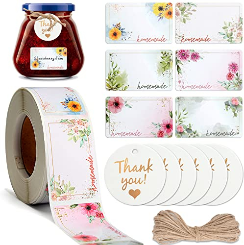 500PCS Jam Jar Labels, Self Adhesive Labels Stickers for Jars with 100Pcs Gift Tags ＆ 10M Rope, Waterproof Pantry Labels for Kitchen Pantry Storage & Organise Food Containers Bottle Mason Jams Jars