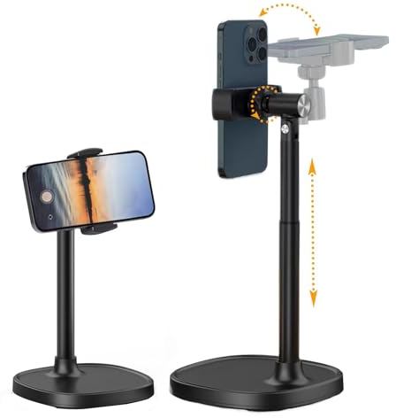 Kaishuai Supporto telefono,porta cellulare,Regolabile in altezza Supporto telefono scrivania,supporto smartphone rotante multiangolare per supporto per riprese fotografiche piatte (Nero)