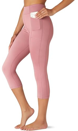 FM London Legging de Sport avec Poches , Legging Taille Haute pour Femmes en Version Intégrale et Motifs Capri , Legging sans Coutures pour le Fitness et le Yoga, Rose, S