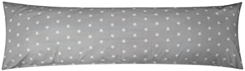 Renforcé Seitenschläferkissen Bezug 40x145cm Sterne Muster (KY376/5-Grau) | Grau, Weiß -100% Baumwolle