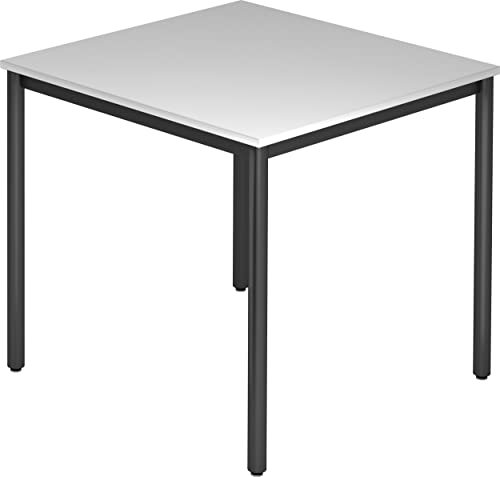 bümö Multifunktionstisch grau, Tisch 80 x 80 cm, Tischfuß rund in schwarz - einfacher Tisch klein, Besprechungstisch System D-Serie, Konferenztisch, Meetingtisch, Mehrzwecktisch, Pausentisch