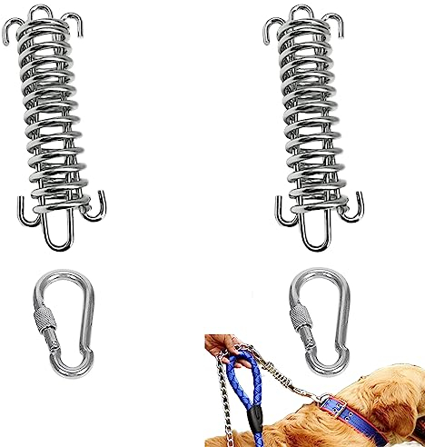 Paquete de 2 Correas elásticas de Metal para Perros Grandes, Accesorio de Cable de Amarre, Resorte de Correa Absorbente de Golpes para Entrenamiento, Correr