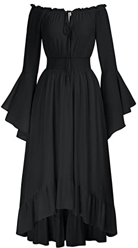 SCARLET DARKNESS Women Renaissance High-Lo Dress Long Sleeve Off Shoulder Vintage Medieval Dresses