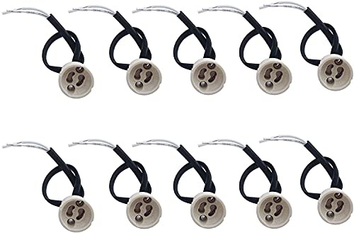 BlueXP 10 Stück Gu5.3 Fassung Sockel Aus Keramik GU5.3 Lampenfassungen 0,75 mm² Silikon-Kabel 250 V Gu5.3 Lampenfüße Lampensockel Gu5.3 Fassung mit Kabel für LED und Halogen Fassung Sockel