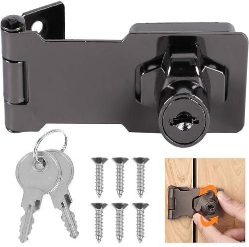 Gearmax 1 Pezzi 3 Pollici Cassetto Armadio Serrature,Sicurezza con Serratura a Chiave con Viti Hasp Lock Chiusure Hasp Cromato Hardware per Porte, Finestre, Cassetti, Armadi(Nero)