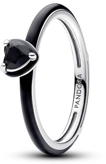 PANDORA ME Schwarzes Chakra Herz Ring aus Sterling-Silber mit künstlichen Kristallen, Größe: 52, 193088C01-52