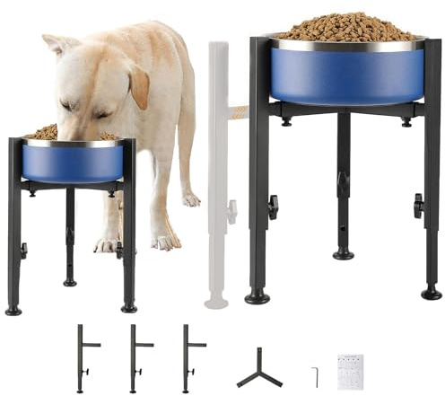 ELLBM Haustiere Halterung Erhöhter Futternapf, verstellbar, Edelstahl, 4 Höhen verstellbar, 7-11 Zoll,rutschfest, für kleine Hunde, Katzen, mittlere und große Hunde, Schwarz
