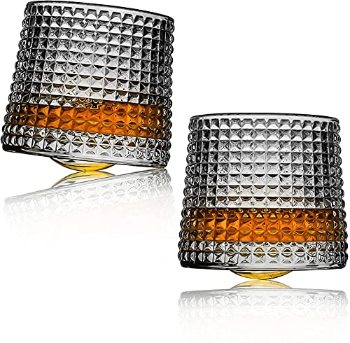 Sthrucrack Vasos de whisky giratorios de descompresión, juego de 2 vasos de cristal estilo bar para ron escocés bourbon (2 unidades a cuadros, 180 ml)