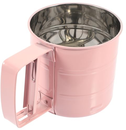 MAGICLULU Handheld Flour Sifter Cup Pink Hand-Operated Baking Powder Strainer Fine Mesh Kitchen Flour Sieve for Cake Decorating and Baking