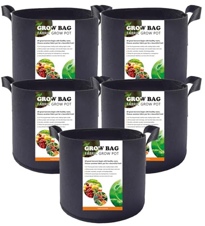 Ysguyyz 5er-Pack Große Pflanzbeutel Aus Stoff Mit Griffen – Robuste Vlies-Pflanzgefäße Für Kartoffeln, Tomaten, Erdbeeren Und Mehr – Atmungsaktive Pflanzentöpfe Für Den Außenbereich (3 Gallon)