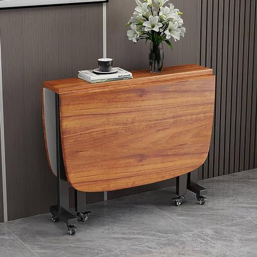 Ausziehbarer Esstisch aus Holz mit Universalrad, Klapptisch für Esszimmer, platzsparend, mit Blättern, Küchentisch, Gateleg-Tisch, rundes Kanten-Design