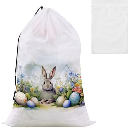 Wäschesack mit Osterhase mit Eierfarbe, Kordelzugverschluss, schmutzige Kleidung, Organizer, 61 x 90 cm, einfach in einen Wäschekorb oder Korb für Reisen zu passen
