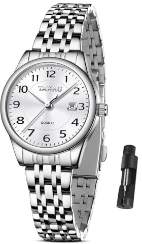 Taxau Womens Watch with Stainless Steel Strap - Quartz Analog Wrist Watch Waterproof - Fashion Ladies Dress Watches for Ladies