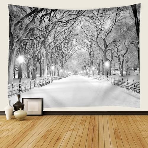 AMDXD Tapisserie Wandbehang, Landschaft Natur Wandteppich Schnee Pfad Wald Wandtuch Polyester Accessoires Geeignet für Raumdekoration, Wanddekorationskunst, Grau, 150x150cm
