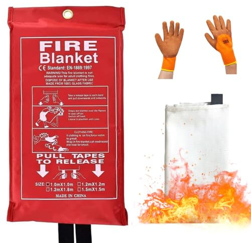 1Pack Emergency Fire Blanket,Fire Suppression Blanket for Kitchen,40” x 40” Fire Blanket for Home, Fiberglass Fire Blanket With Gloves