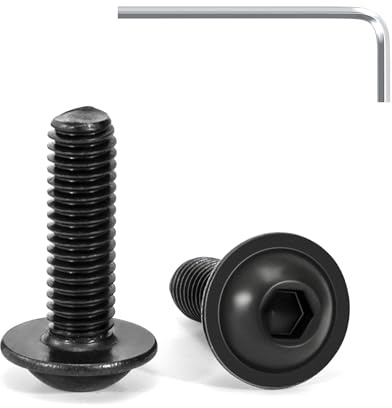 Tunejoy 20 Piezas Tornillos de Cabeza Alomada con Brida M6 x 20 mm Negro Tornillo de Cabeza Hexagonal de Acero Inoxidable A2 V2A Tornillos Máquina con llave Allen Rosca Completa