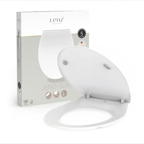 Lenz JENO SLIM 41040161 - Sedile WC a forma ovale, con chiusura delicata, sfoderabile per la pulizia, superficie igienica, montaggio dall'alto