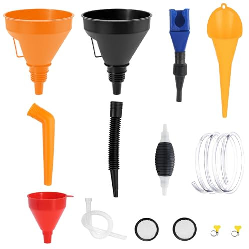 RYAN 6 Pièces Entonnoir Huile Moteur avec Pompe à Main Entonnoir Entonnoir de Carburant à Large Ouverture Pour le Remplissage de Liquide de Refroidissement