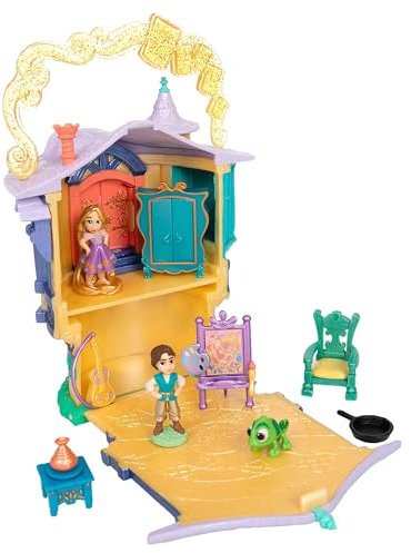 Disney Store Official Rapunzel Doll House, Tangled, 14cm / 5.5, Once Upon a Story Playset Includes Rapunzel's Tower, Flynn Rider, Pascal, Toy Guitar and Furniture, for Age 3+