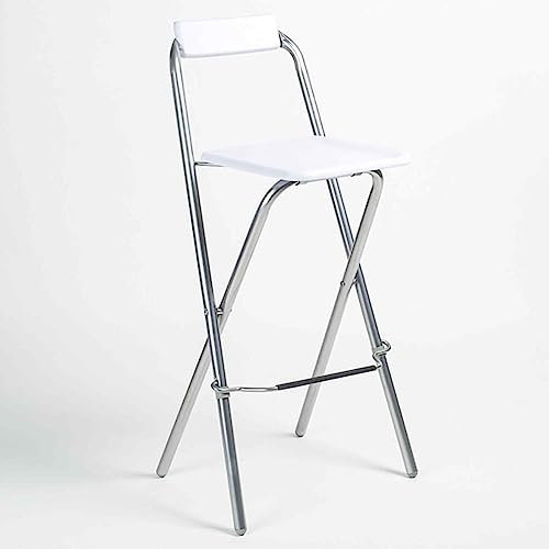 Sgabello da giardino pieghevole in legno, sgabelli alti da bar con schienale, tubo in acciaio da 22 mm, altezza regolabile 70/75 cm, finitura nero/bianco/noce
