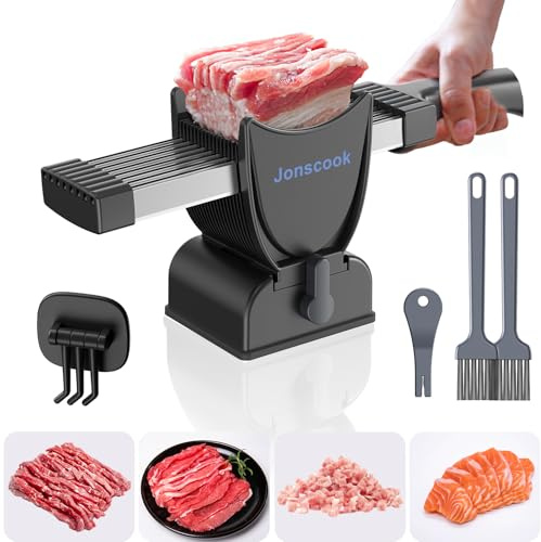 Affettatrice per carne fresca, affettatrice manuale per carne fresca, preparazione pasti, spessore di taglio regolabile di 2 mm o 4 mm, 17 lame per 18 fette (affettate, a strisce, a cubetti) - Nero