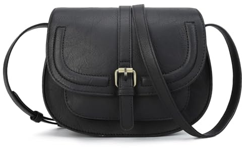 AFKOMST - Sac à bandoulière pour femme, petite pochette et sac à épaule, sacs de selle vintage, cuir végétal, Noir - 2, 23 x 7.5 x 18 cm