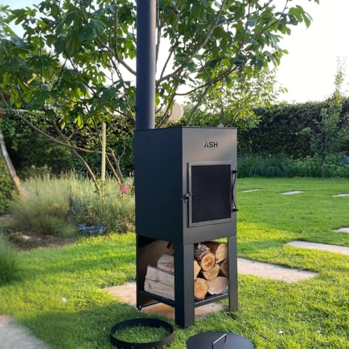 Terrassenofen - Gartenofen - Grill - Terrassenofen - Gartenkamin mit Kamin - Schwarz - ASH Stoke
