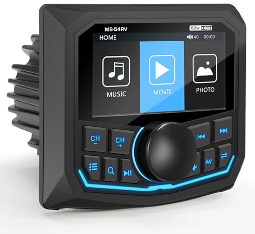Waterproof Marine Bluetooth Radio for Boat - Marine Gauge Stereo Receiver -3 Inch LCD Display Backup Camera Input USB AUX 4 Zones Subwoofer Pre-Amp AM FM Radio for ATVs UTVs SXS