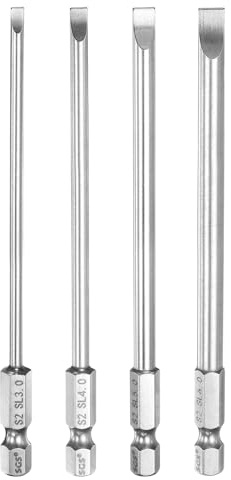 sourcing map Kit di 4 punte per cacciavite a taglio SL3+SL4+SL5+SL6 3+4+5+6mm punta a taglio 1/4 gambo esagonale 110mm (4,3) lungo magnetico testa piatta S2 in acciaio cacciavite punte per trapano