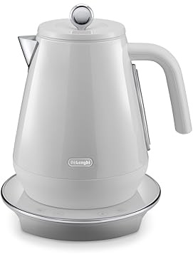 De'Longhi Eclettica SpecialTea KBY3011.W, Classic Style Electric Kettle with Variable Temperature Control 40°-100°, Anti Scale Filter, 360° Swivel Base, Cord Storage, 1.7L, 3000W, Whimsical White