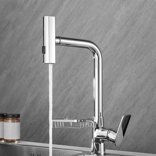 Miscelatore Cucina con Doccetta Estraibile Girevole 3 Modalità Ottone Rubinetteria Cucina Estensibile-Cromato