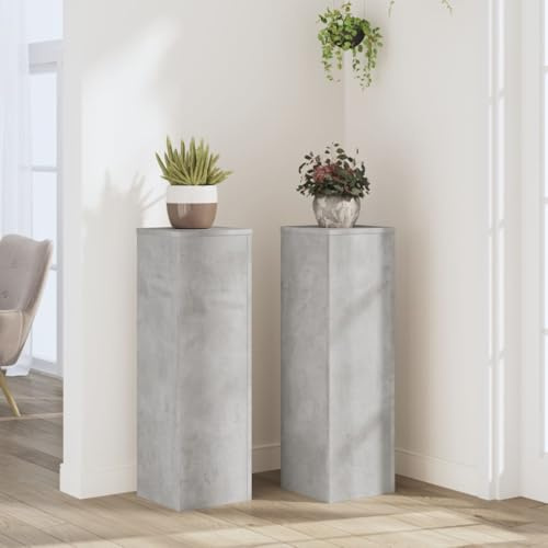 Mokuyary Pflanzenständer, 2 Stück, Holz, grau, Beton, 25 x 25 x 80 cm, hochfestes Hohlregal, das mit Sand und Kies gefüllt werden kann, für Blumen, Blumentöpfe, Hauspflanze