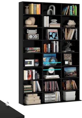 Amveya Bücherregal Wand, Bücherregal Schwarz, Raumteiler Regal Schwarz, Schmales Regal Wohnzimmer, Eckregal Stehend, Würfelregal, Bookshelf, Platzsparende Standregal, Bücherschrank