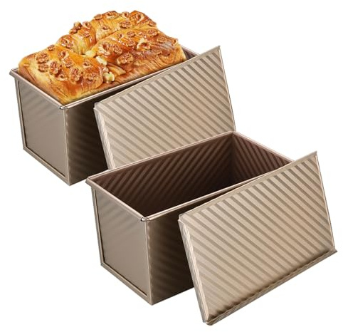 CZMTBO 2 PCS Pullman Loaf Tin, 450g Non Stick Bread Tins for Baking Bread Pan with Lid for Oven Baking Homemade Cakes Toast Breads (21x12x11.7cm)
