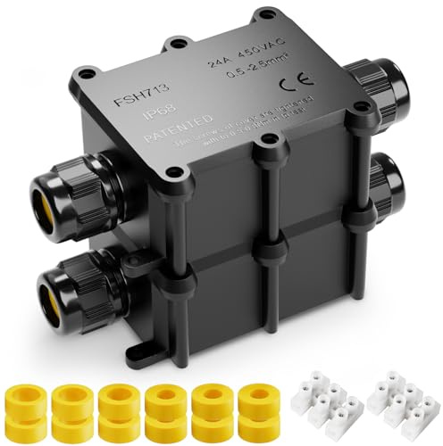 IP68 Wasserdichte Abzweigdose 2-Wege Schwarz, Außenverteilerdose mit M20 Kabelverschraubung, PC-Material Kabelverbinder Ø5-14mm für Gartenbeleuchtung Elektroinstallation (2er-Pack)